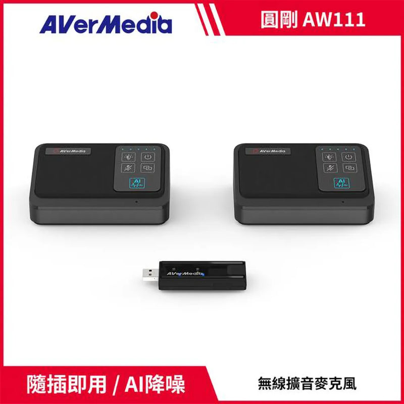 【Aver Media 圓剛】AW111 5.8GHz 一對二無線收音麥克風組 (下單後2-3個工作天出貨)