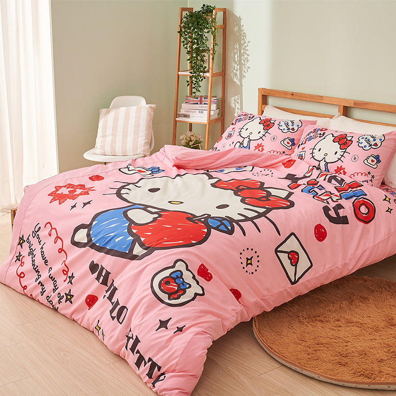 【Hello Kitty】閃亮俱樂部 - 雙人薄被套/涼被/兩用被套 - Sanrio 三麗鷗|台灣製造 台灣直送