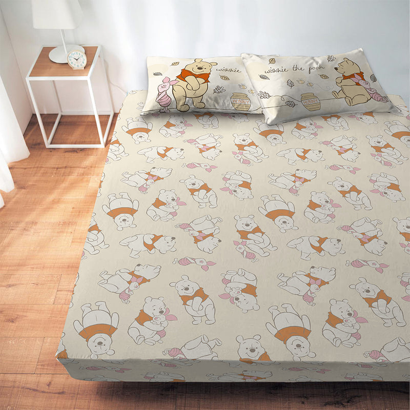 【Winnie the Pooh 小熊維尼】秋日漫步-米黃 - 床單 天絲 - Disney 迪士尼|台灣製造 台灣直送