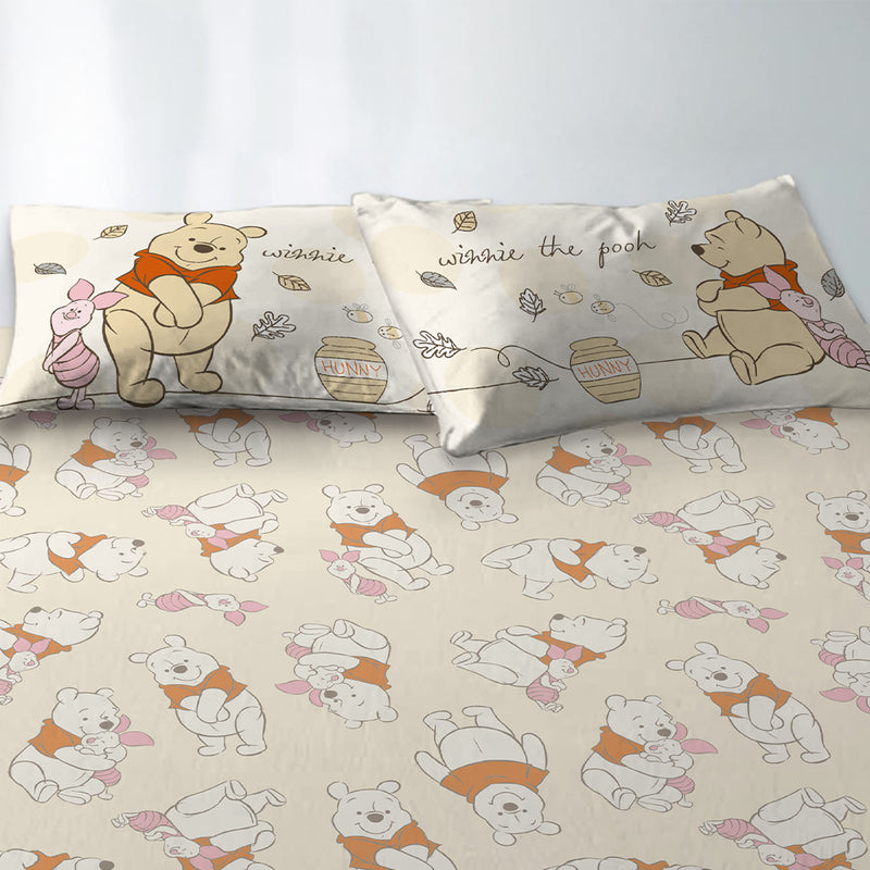 【Winnie the Pooh 小熊維尼】秋日漫步-米黃 - 床單 天絲 - Disney 迪士尼|台灣製造 台灣直送