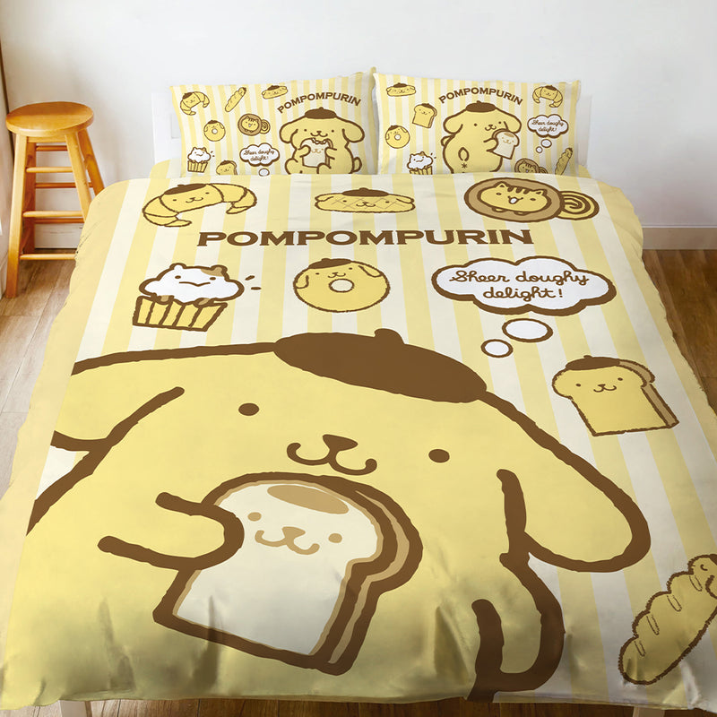 【Pompompurin 布丁狗】麵包家族 - 雙人薄被套/涼被/兩用被套 - Sanrio 三麗鷗|台灣製造 台灣直送