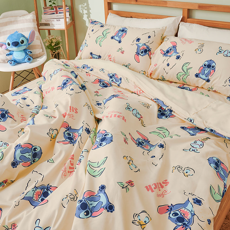 【史迪奇】開心日光浴 雙人床單 + 枕套x2 迪士尼|台灣製造 台灣直送  (預計7個工作天到貨)