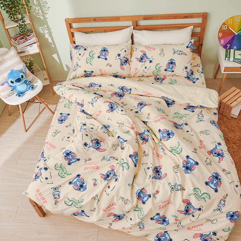 【史迪奇】開心日光浴 雙人床單 + 枕套x2 迪士尼|台灣製造 台灣直送  (預計7個工作天到貨)