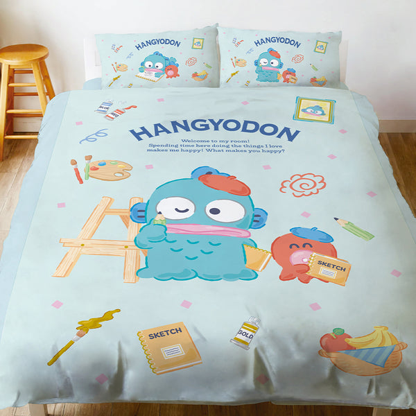 【Hangyodon 人魚漢頓】小小插畫家 - 雙人薄被套/涼被 - Sanrio 三麗鷗|台灣製造 台灣直送