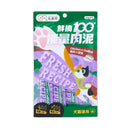 紫色包裝貓咪零食鮮摘100能量肉泥，雞肉X鱈魚口味，四條入，附貓爪圖案.