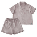淺香色100%萊賽爾天絲短袖睡衣套裝，翻領襯衫搭配鬆緊短褲.