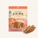 自然零食原味鹿肉條100g，包裝展示，前景小碟裝鹿肉條干鮮肉質感.
