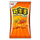 可樂果酷辣口味餅乾，橘紅色包裝，中央有辣椒與螺旋狀餅乾圖案.