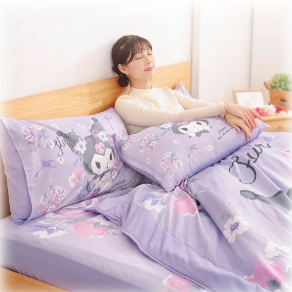 【Sanrio 三麗鷗】單人床單+雙人兩用被套+枕頭套 三件組 - Kuromi 酷洛米|台灣製造 台灣直送 (預計7個工作天到貨)