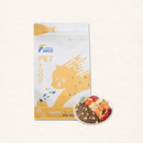 【飼糧倉】無穀凍晶貓糧海陸套餐1.5kg，包裝純白金色，碗內多樣鮮肉與蔬果配料。.