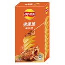 樂事樂連連雞汁味洋芋片經濟包橘色包裝，堆疊洋芋片與烤雞圖案.