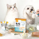汪喵星球免疫保健純肉泥產品包裝，展示貓狗與產品，旁有食材和湯匙.