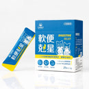 藍白色包裝，印有卡通狗狗與貓咪圖案，軟便剋星消化助理粉末，盒裝20包.