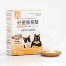 汪喵星球犬貓紓壓胺基酸粉劑包裝，白底橘色設計，附木碟裝粉末.