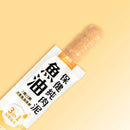 白底包裝，上方透明軟管裝魚油保健純肉泥，標示3合1營養配方.