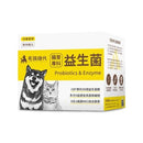 毛孩時代腸胃專科益生菌30包，黃色包裝貓狗插畫，含益生菌與酵素.