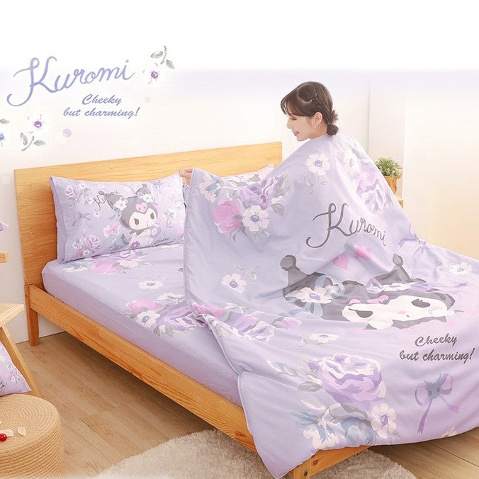 【Sanrio 三麗鷗】雙人加大 床單+涼被+枕頭套x2 四件組-Kuromi 酷洛米|台灣製造 台灣直送  (預計7個工作天到貨)