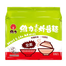 維力素食炸醬麵5入包裝，綠色上方搭配紅白底部，標示全素及素食標章.