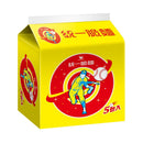 黃色包裝統一脆麵，正面卡通棒球投手圖案，標示五包入.