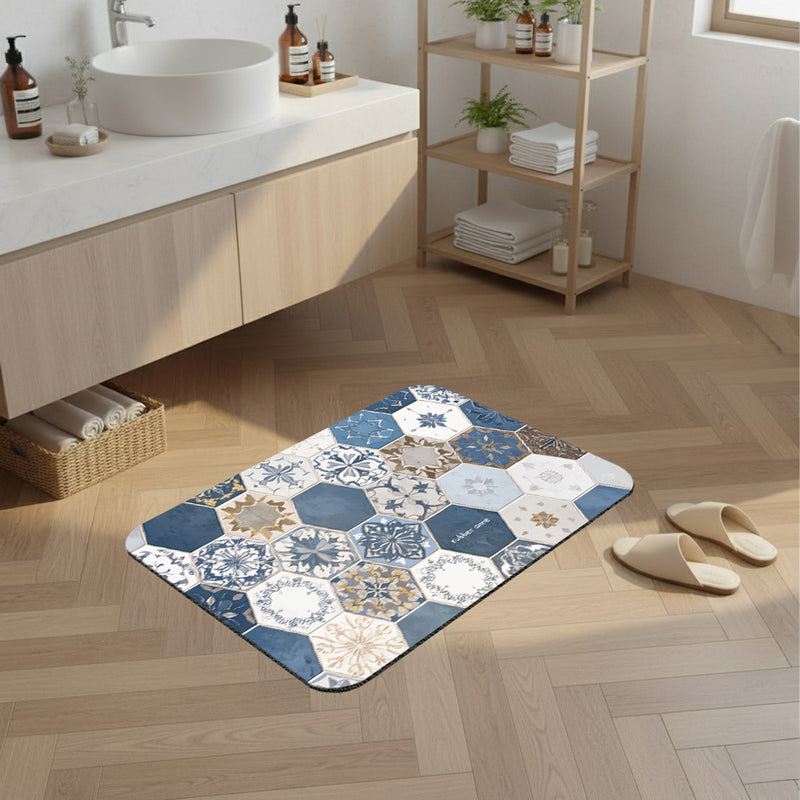 【Rubber Anne】軟式珪藻土吸水地墊 六角花磚系列 (60x40cm) (下單後3-5個工作天出貨)