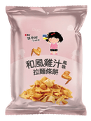 粉紅色包裝的維力張君雅小妹妹和風雞汁拉麵條餅，包裝上有卡通小妹妹和拉麵條餅圖片.