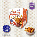 先麥紅心地瓜脆條包裝盒，橘白配色，展示酥脆地瓜條與產品標示.