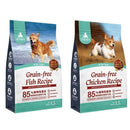 藍綠色包裝無穀魚肉配方全犬糧，重1.5公斤，85%鮮魚肉含量，腸胃保健配方  .