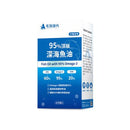 白藍色包裝的毛孩時代95%頂級深海魚油膠囊盒，標示30顆裝.