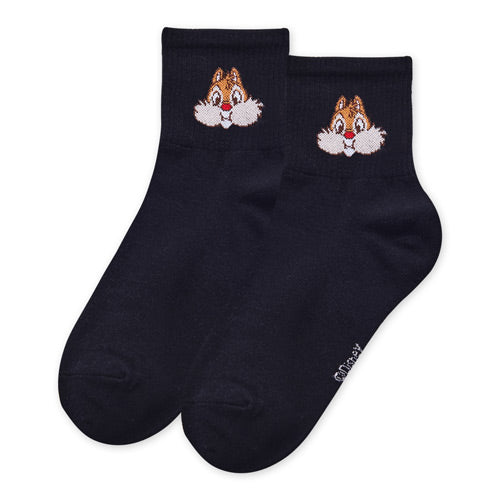 【Disney 奇奇蒂蒂】奇奇蒂蒂刺繡中筒羅紋襪-10|台灣製造 台灣直送 (預計7個工作天到貨)