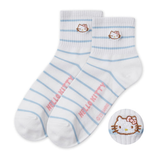 【Sanrio 三麗鷗】Hello Kitty刺繡中筒羅紋襪-05|台灣製造 台灣直送 (預計7個工作天到貨)