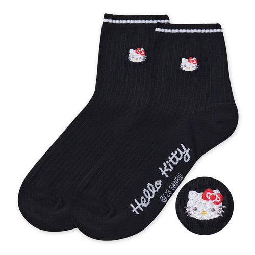 【Sanrio 三麗鷗】Hello Kitty刺繡中統暗紋襪-07|台灣製造 台灣直送 (預計7個工作天到貨)
