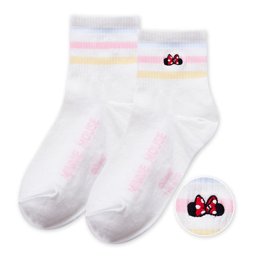 【Disney 米妮】米妮刺繡中筒羅紋襪-10|台灣製造 台灣直送 (預計7個工作天到貨)