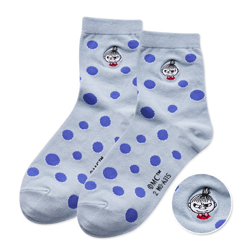 【MOOMIN】嚕嚕米刺繡中筒襪-波點藍|台灣製造 台灣直送 (預計7個工作天到貨)