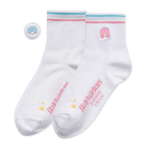 【Sanrio 三麗鷗】雙星仙子刺繡中筒羅紋襪-01|台灣製造 台灣直送 (預計7個工作天到貨)