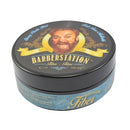 BARBERSTATION藍色硬漢髮纖髮蠟120ml黑色圓罐設計復古人物插畫标签.