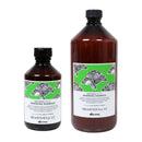 Davines達芬尼斯更新洗髮露250ml與1000ml褐色透明瓶裝，綠色標籤龜甲圖案.