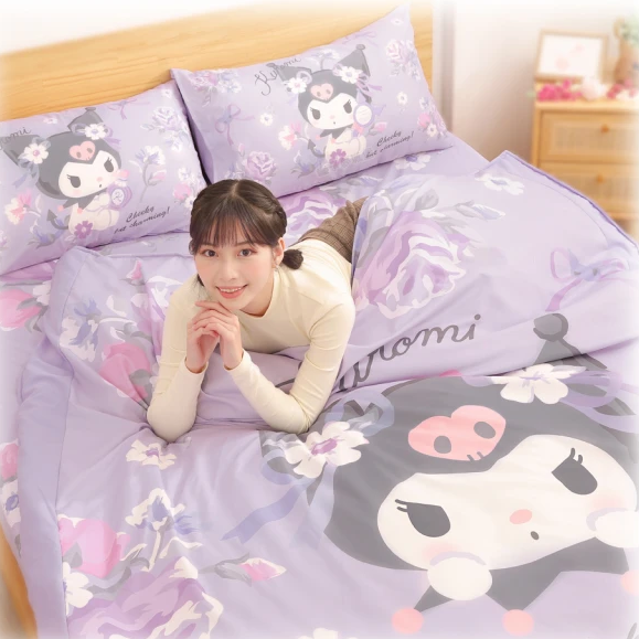 【Sanrio 三麗鷗】雙人床單+兩用被套+枕頭套x2 四件組-Kuromi 酷洛米|台灣製造 台灣直送(預計7個工作天到貨)