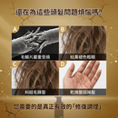 四格分別展示毛鱗片受損、枯黃粗糙、糾結毛躁、乾燥脆弱掉髮等狀況，上方文字提問「還在為這些頭髮問題煩惱嗎？」下方強調「真正有效的修復調理」。
