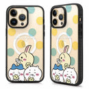 Chiikawa吉伊卡哇吃餅乾磁吸款iPhone手機保護殼，透明背板配彩色圓點與可愛卡通角色設計.