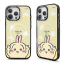 透明黃色硬殼iPhone手機殼，卡通Usagi兔子與星星磁吸設計，邊框黑色防摔.
