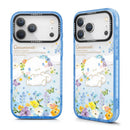 藍色花海大耳狗磁吸款iPhone 17手機保護殼，花朵與角色插畫設計.