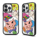 蠟筆小新派對時光風格磁吸款iPhone保護殼，粉色不理豬與兔子插畫覆蓋全背部.