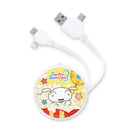 蠟筆小新主題圓形多合一伸縮充電線，白色扁平線身，帶USB、Type-C及Lightning接口.
