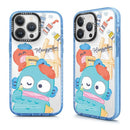 透明藍邊磁吸款iPhone手機殼，印有趣味人魚漢頓藍色水怪插畫.