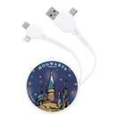 哈利波特霍格華茲圖案圓形收納盒，白色三合一伸縮PD快充充電線.