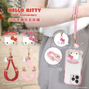 紅色Hello Kitty 50週年限定手機掛繩，附立體公仔和鑰匙扣，柔軟織帶設計.