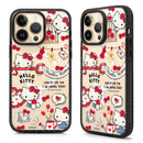 米色背景Hello Kitty圖案iPhone磁吸手機殼，附紅色蝴蝶結和手寫字樣.