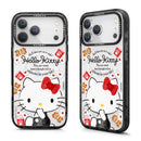 黑色磁吸款Hello Kitty手機殼，帶紅色蝴蝶結與小熊情書圖案.