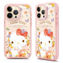粉色Hello Kitty花田漫步iPhone磁吸手機保護殼，花卉圖案裝飾.