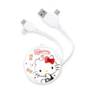 白色Hello Kitty多合一伸縮充電線，帶紅色蝴蝶結與SANRIO角色圖案.